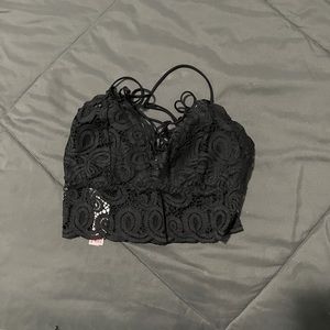 PINK. Longline Lace Bralette. Size Small. Color Black.